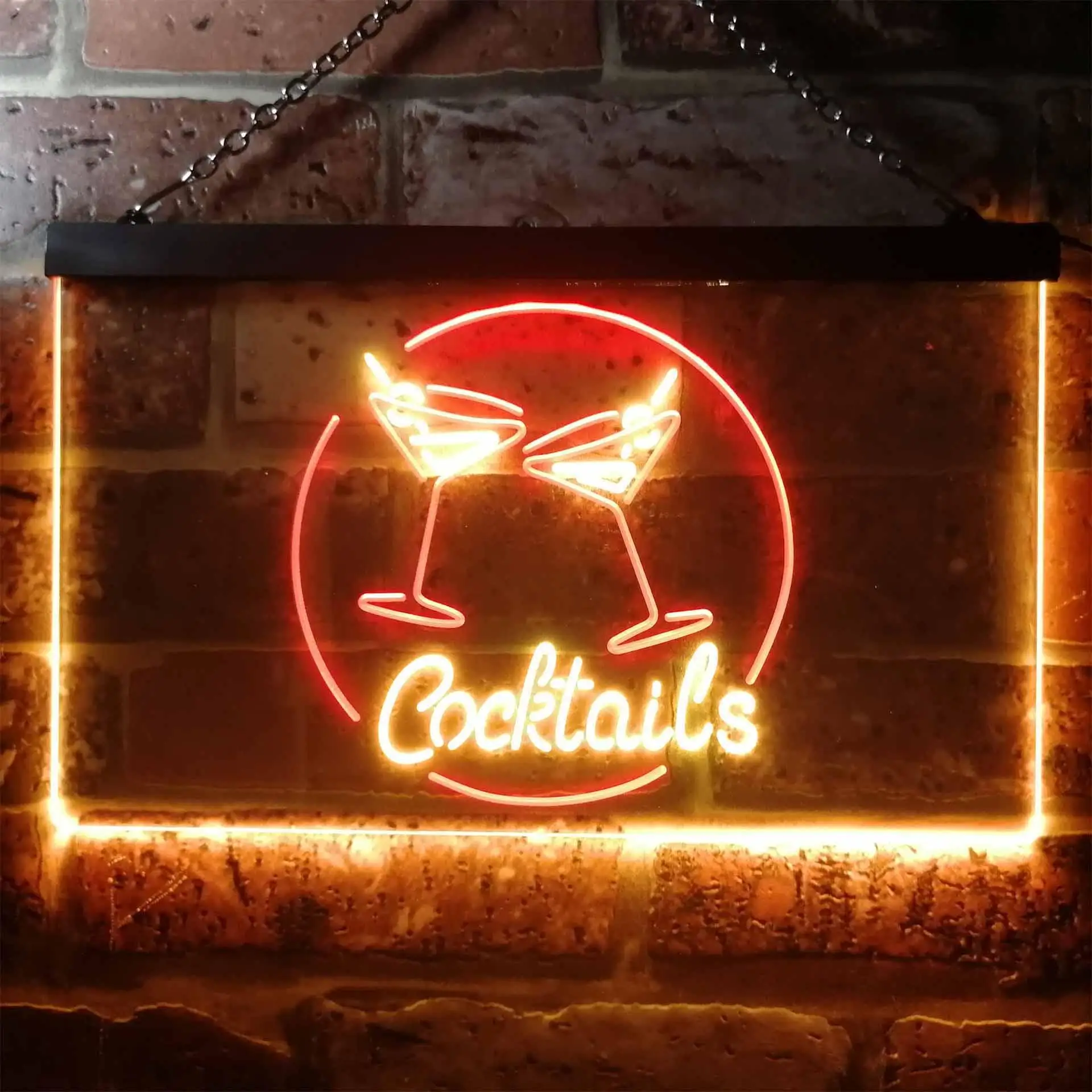 Cocktails. Cheers Martini Glasses Dual Color Led Neon Sign st6-i2337