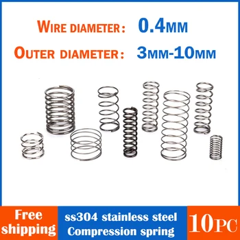 SUS304 스테인레스 스틸 압축 용수철 와이어 직경 0.4mm 리턴 용수철, 소형 나선형 스프링, 5mm 10mm 20mm 30, 10 개