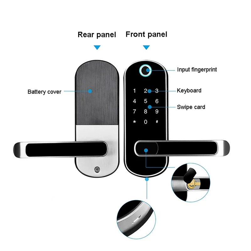 Tuya or TTLock Smart Door Lock Fingerprint APP Password Unlocking IC Card Key Unlocking Touchscreen IP67 with IC Cards for Safty
