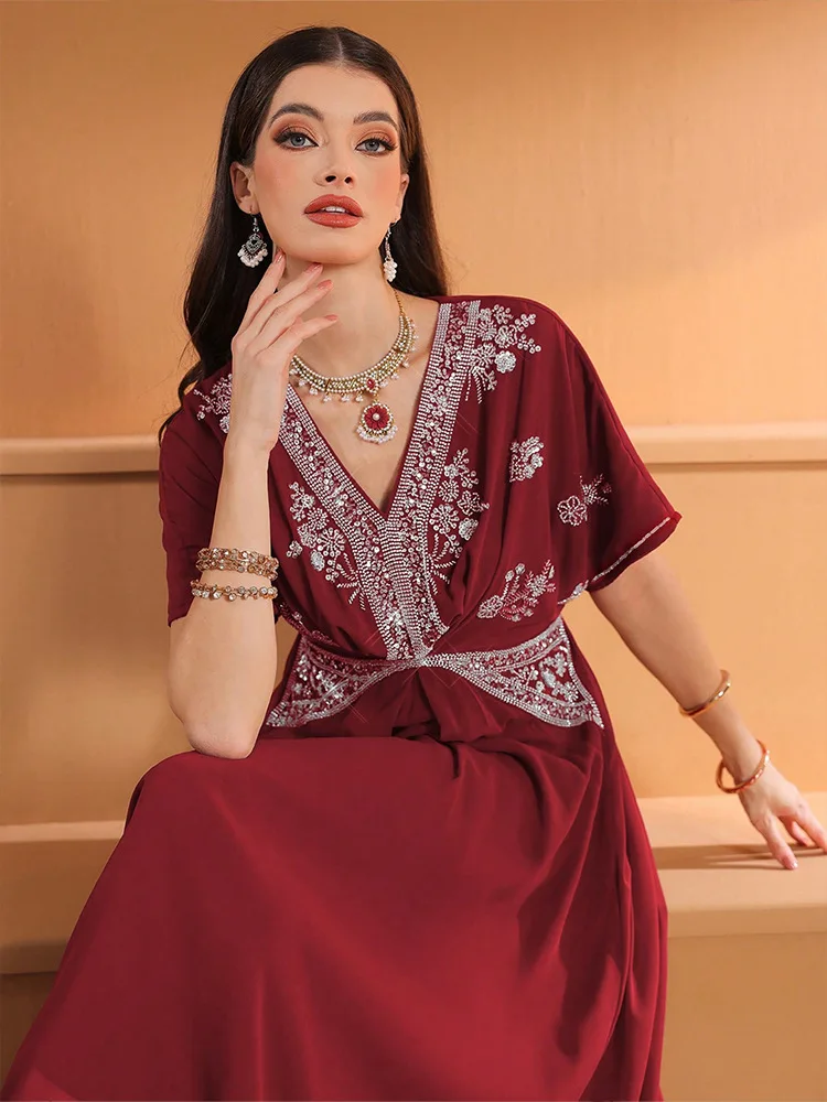 

Women Diamonds Maxi Dress Dubai Abaya Turkey Kaftan Eid Djellaba Islam Clothing Caftan Marocain Femme Robe Vestidos Abbayas Gown