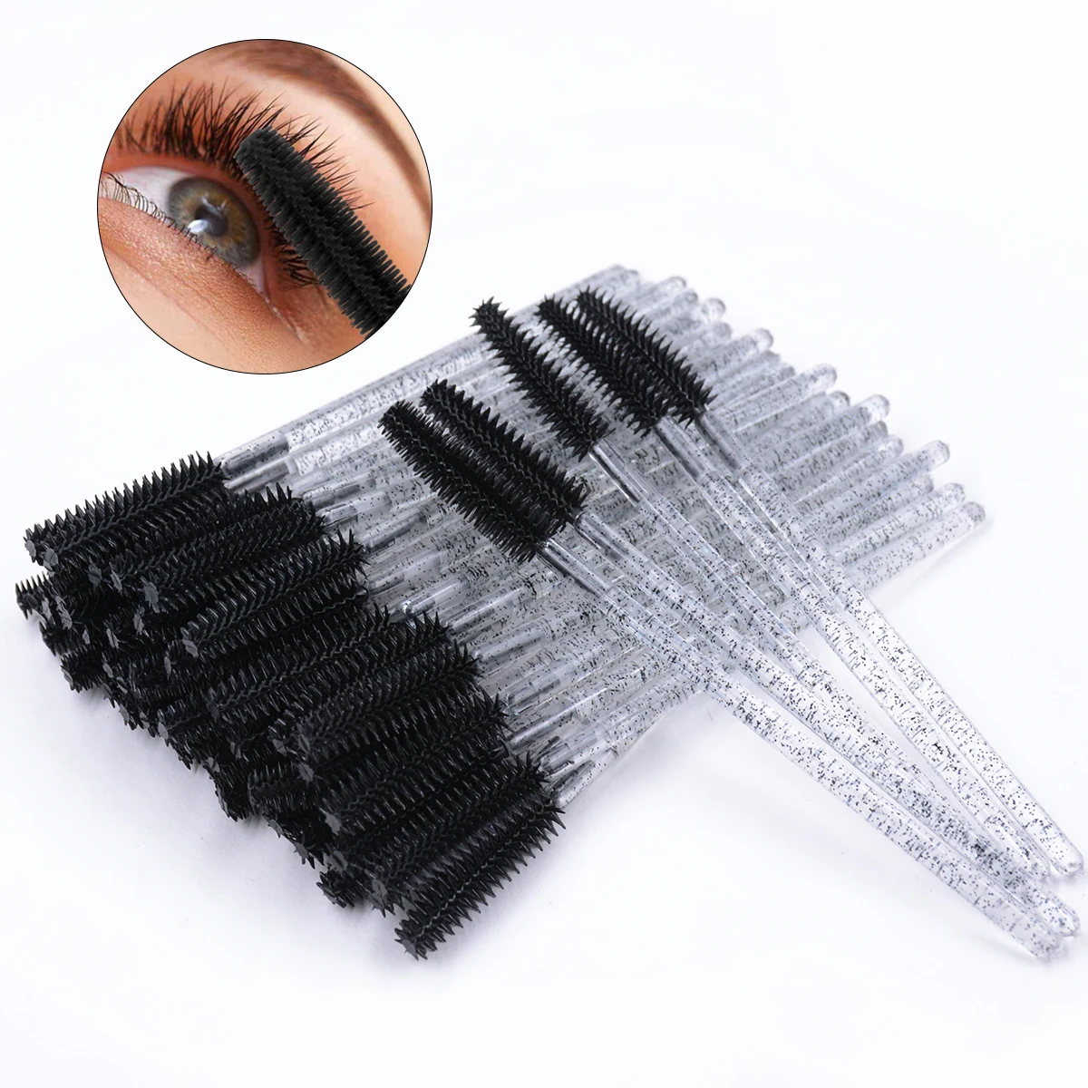 Baguettes de mascara en cristal de silicone pour femmes, applicateur de cils de poulet, brosses à cils, peigne de maquillage, outils de beauté, 50 pièces