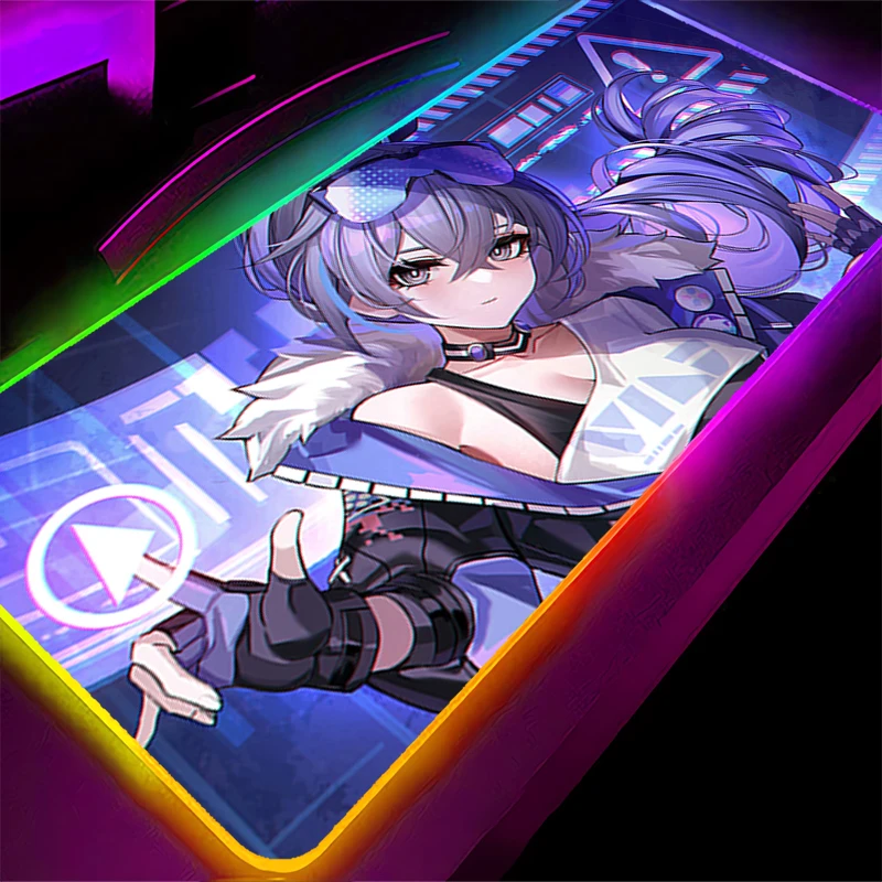 

RGB LED Mouse Pad Gaming Mat PC Accessories Mousepad Desk Mat Non Slip Extended Pad H-honkai Star Rail Silver Wolf Keyboard Pad