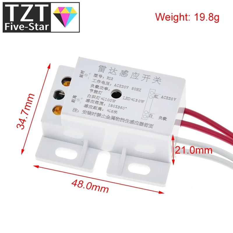 Imagem -03 - Auto Interruptor Sensor Infravermelho Pir Microondas Radar Movimento Corporal Módulo Ajustável Tempo de Distância Novo 220v ac 50hz