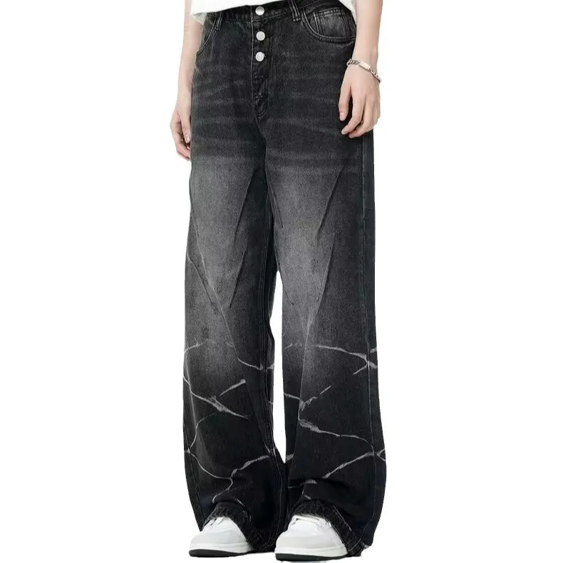 Straight Loose American High Street Jeans para homens e mulheres, moda Niche