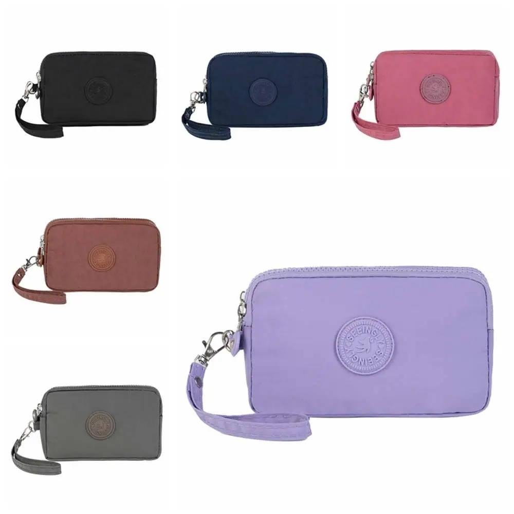 Letter Short Zipper Coin Purse With Lanyard Waterproof Simple Money Bag Card Holder Large Capacity Three Layer Wallet Outdoor