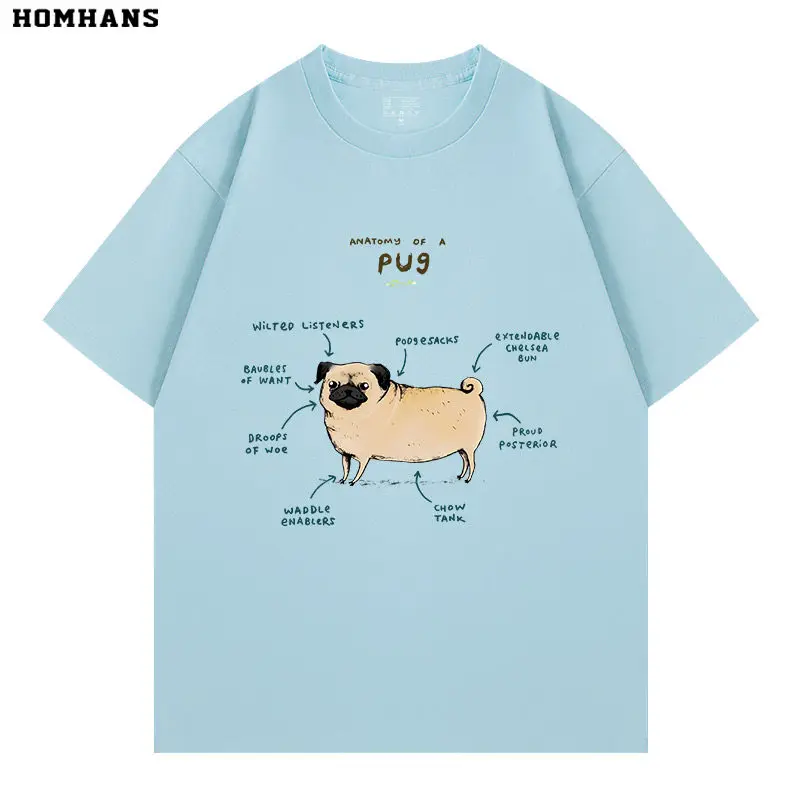 Fun Analysis Picture of PUG Bags Personalized Creative Pure Cotton Printed Men's and Women's T-shirt New Loose Casual T-shirt