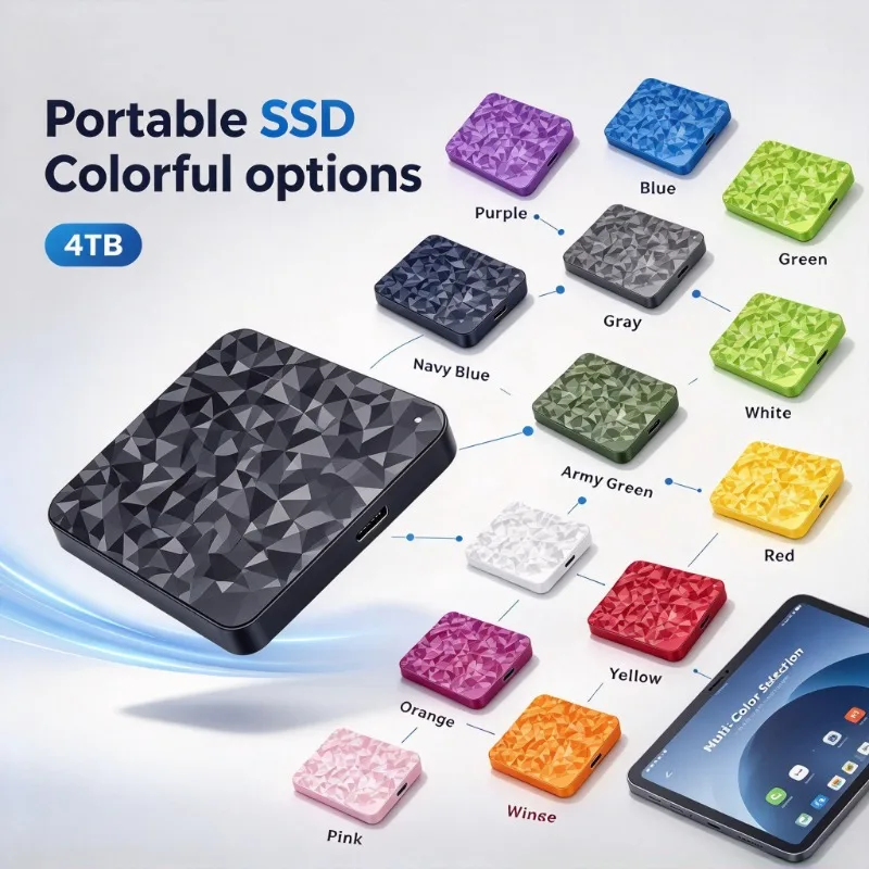 4TB Diamond Texture Portable External SSD Multi-Color High Speed Wireless Storage Solid State Drive for Laptop PC And Phone