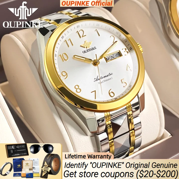 

OUPINKE Mens Watch Digital Dial Auto Calendar Japan Automatic Movement Mechanical Wristwatch Luxury Brand Clock