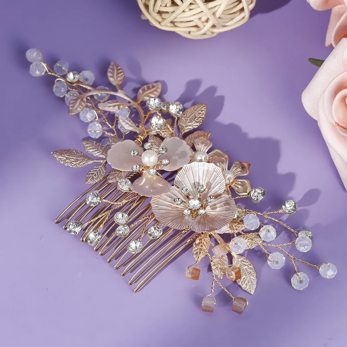 

Роскошная женская расческа для волос со стразами в лесном стиле, свадебный головной убор с цветком, свадебное платье, аксессуары для волос