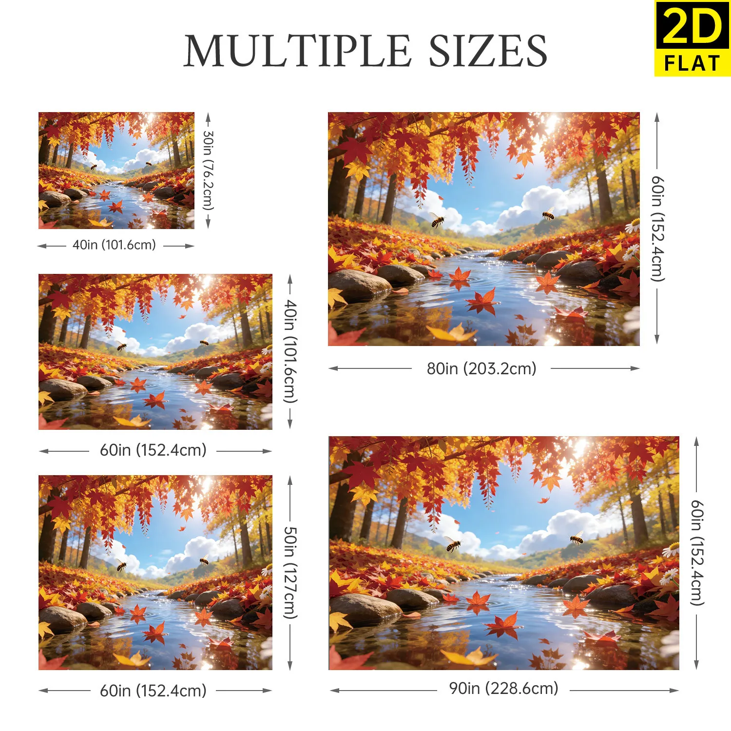 Premium Autumn Fall Leaves Landscape Tapestry Wall Hanging Decor Art Prints for Living Room Bedroom Woodland Scene Forest River