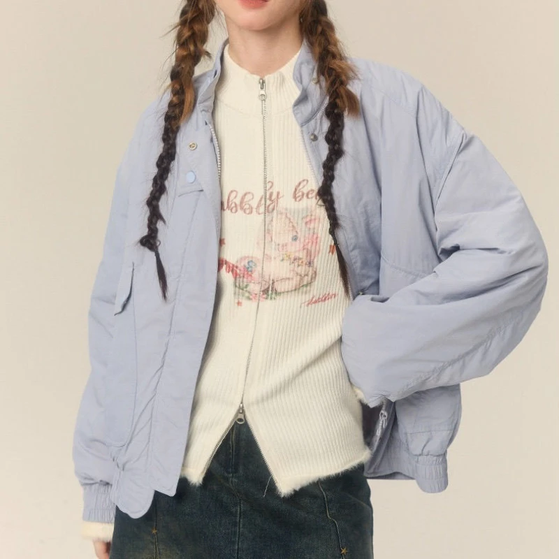 American retro spicy girl stand up collar zipper cardigan cotton clothing autumn/winter loose and thick women's cotton clothing