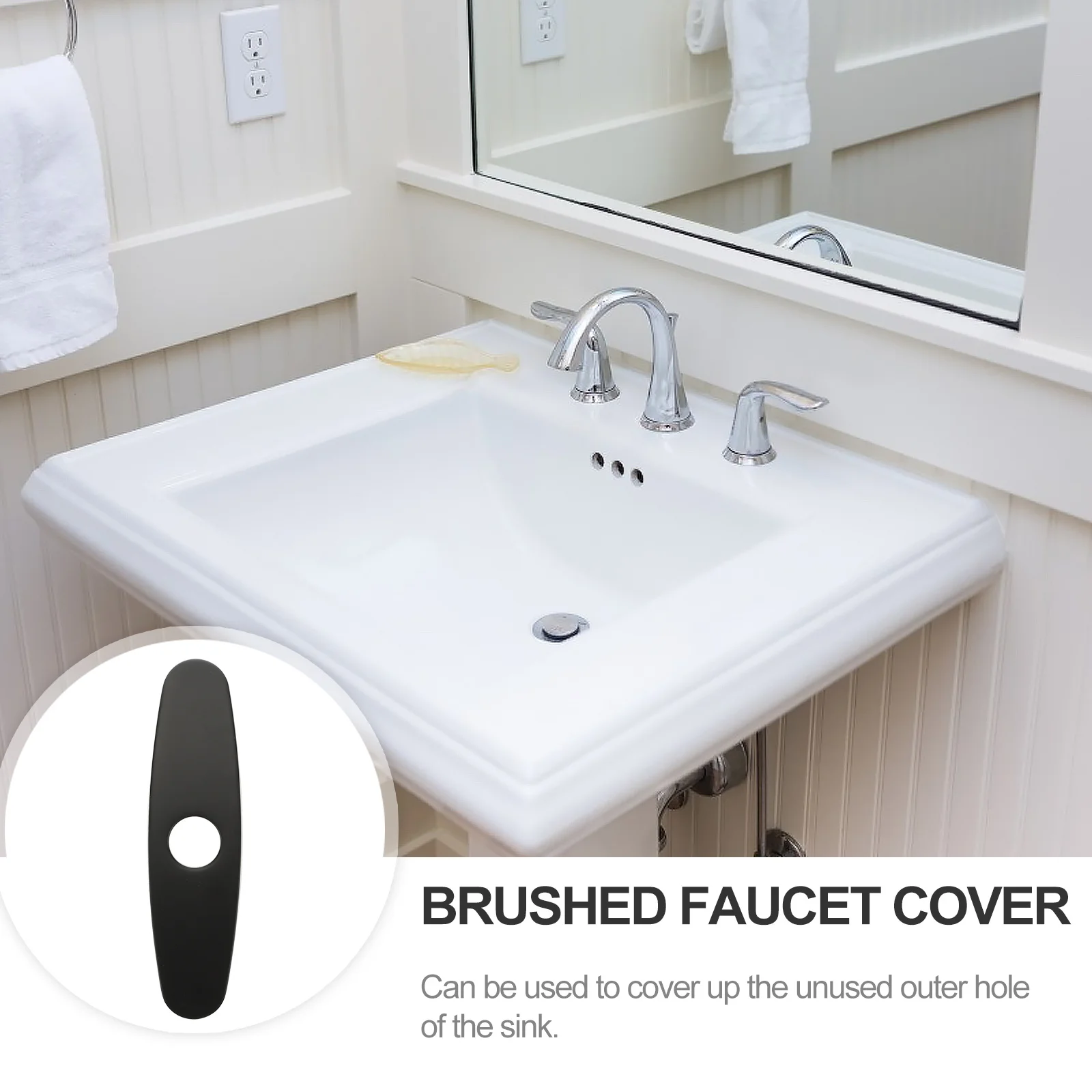 

Single Hole Faucet Deck Plate 10 Inch Black Stainless Steel Sink Hole Cover Durable Scratch Corrosion Resistant