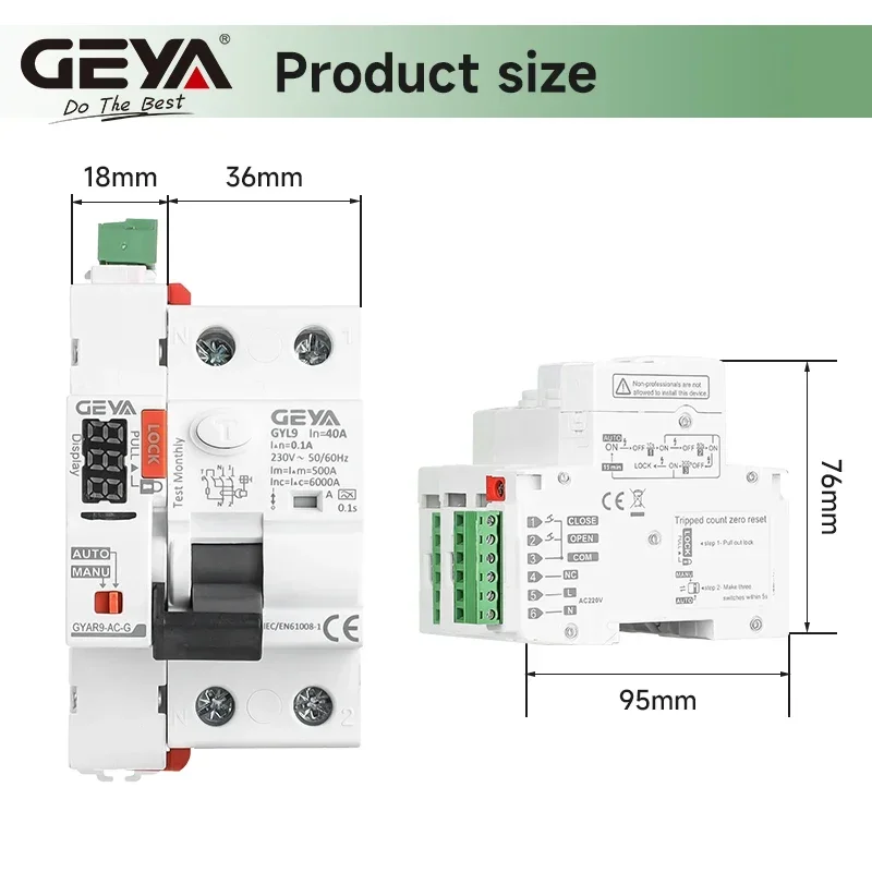 GEYA Smart RCCB (Self-Reclosing, 2P 40A, 10s/60s/300s Digital Display)