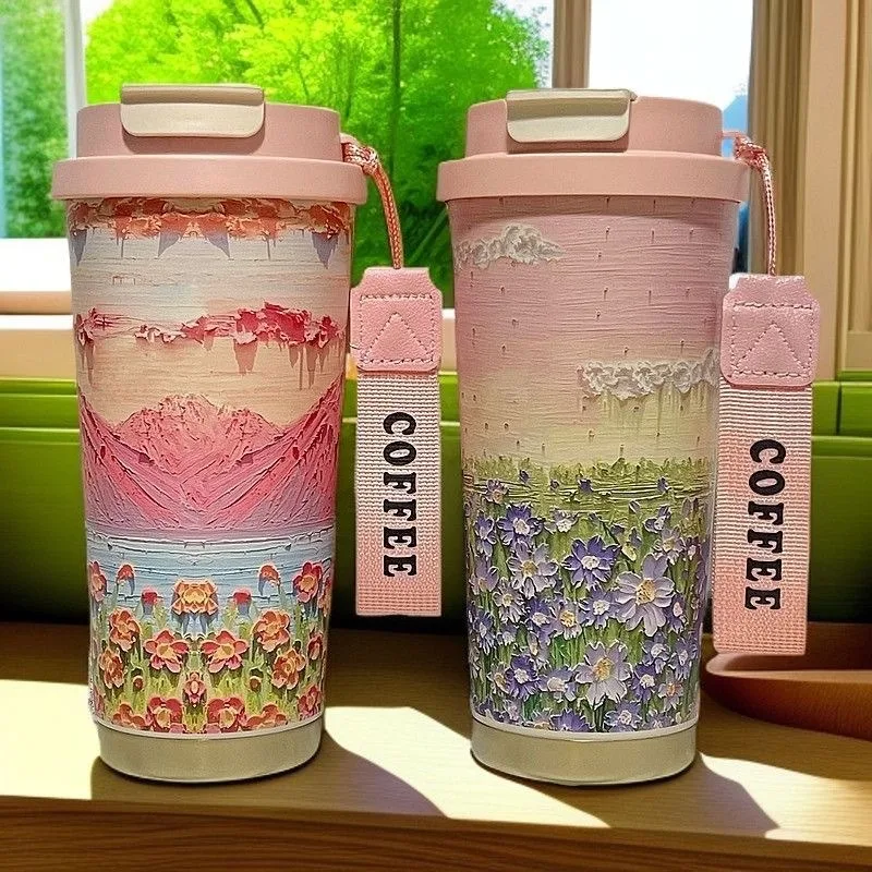 

Flowers Garden Travel Coffee Tumblers Ceramic Inner Liner Tumbler Stainless Steel Cup with Lid & Straw Coffee Mug Holiday Gifts