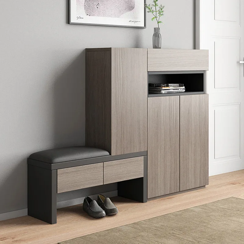 

Modern simple entrance shoe cabinet, home entrance cabinet, stool integrated against the wall, home storage cabinet, shoe rack