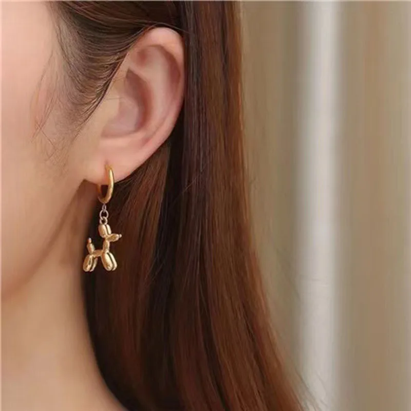 Creative Mini Balloon Dog Pendant Hoop Earrings for Women Korean Fashion Lovely Cartoon Dog Funny Earring Egirls Jewelry Gift view 2