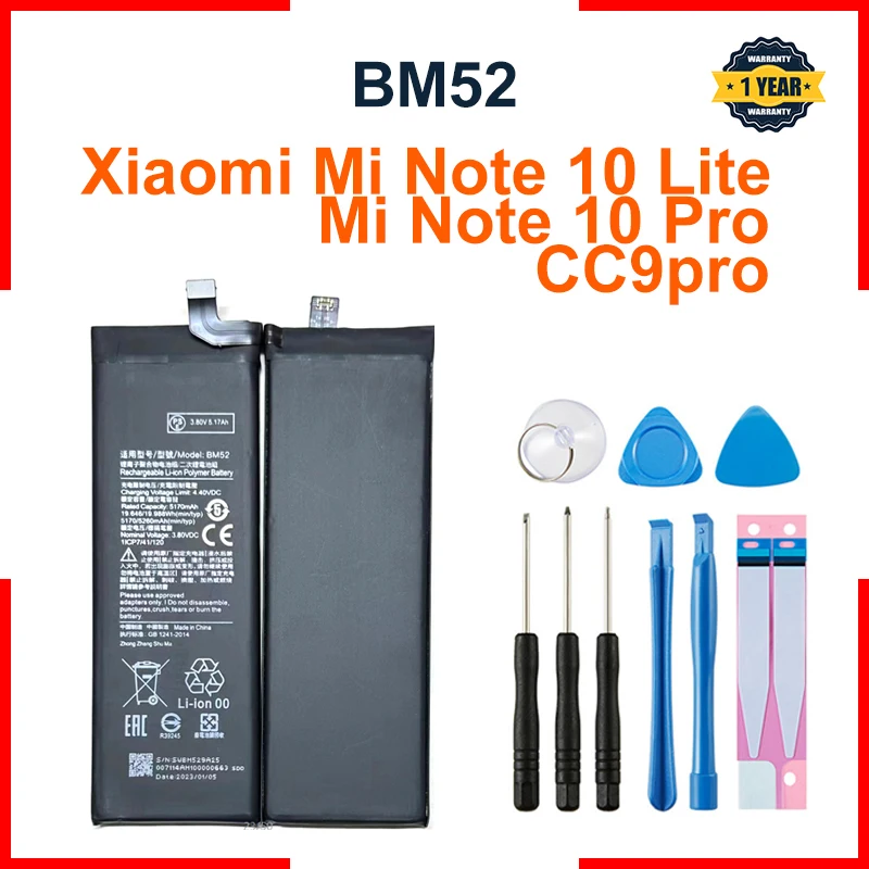 

Xiao mi BM52 5260mAh Battery For Xiaomi Mi Note 10 Lite / Mi Note 10 Pro / CC9pro CC9 Pro Phone Batteries+Tools