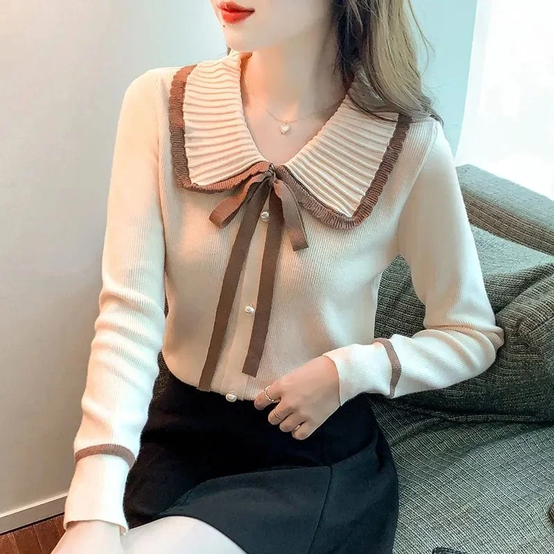 

Women's Wool Knit Cardigan Loose Delicate PoLo Neck Sweater Jacket Solid Color Shirt Fashion Casual French Chic Design