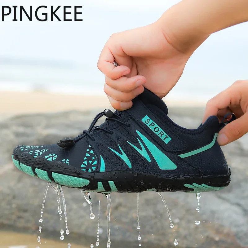 PINGKEE Breathable Mesh Upper Men's Lace Lock Beach Drainage Barefoot Sneakers Diving Water Aqua Hiking Swimming Shoes For Men