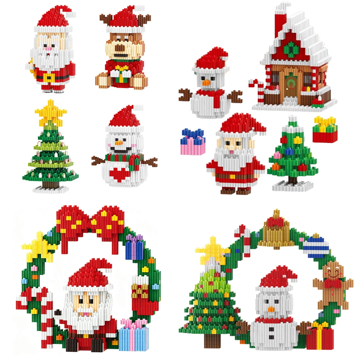 Linkgo Christmas Building Blocks Santa Claus Elk Snowman Christmas Wreath Tree House Assembly Mini Bricks Figure Toy For Decor