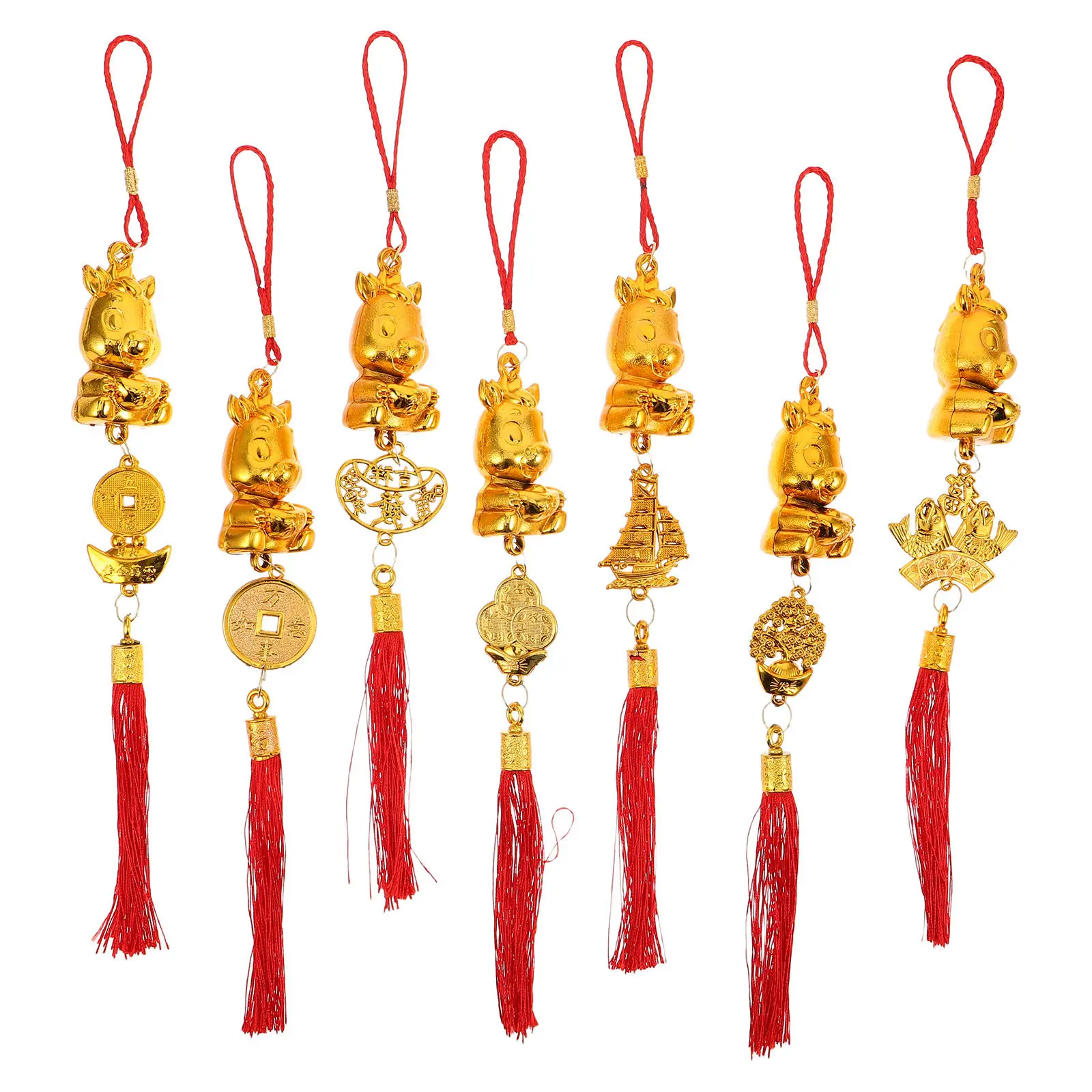 7Pcs Chinese New Year Horse Year Pendant Set Festive Spring Festival Hanging Ornaments for Home Office Tree Decor Feng Shui Luck
