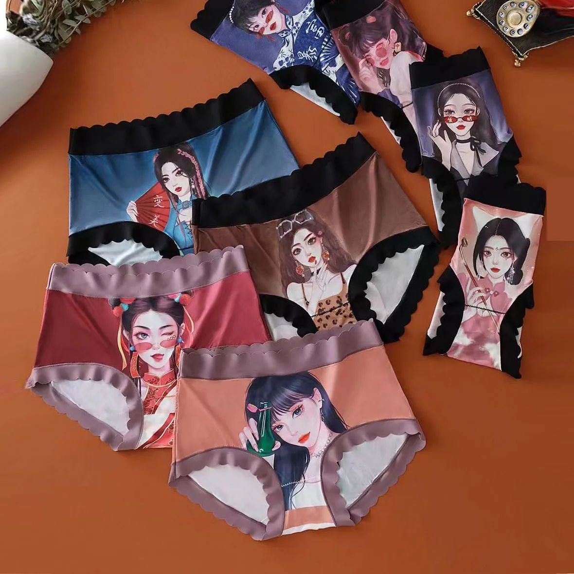 5Pcs/Set Women Panties Seamless High Stretch Soft  Cartoon Beauty Print  Underwears Girl Underpants Plus Size 5XL Briefs