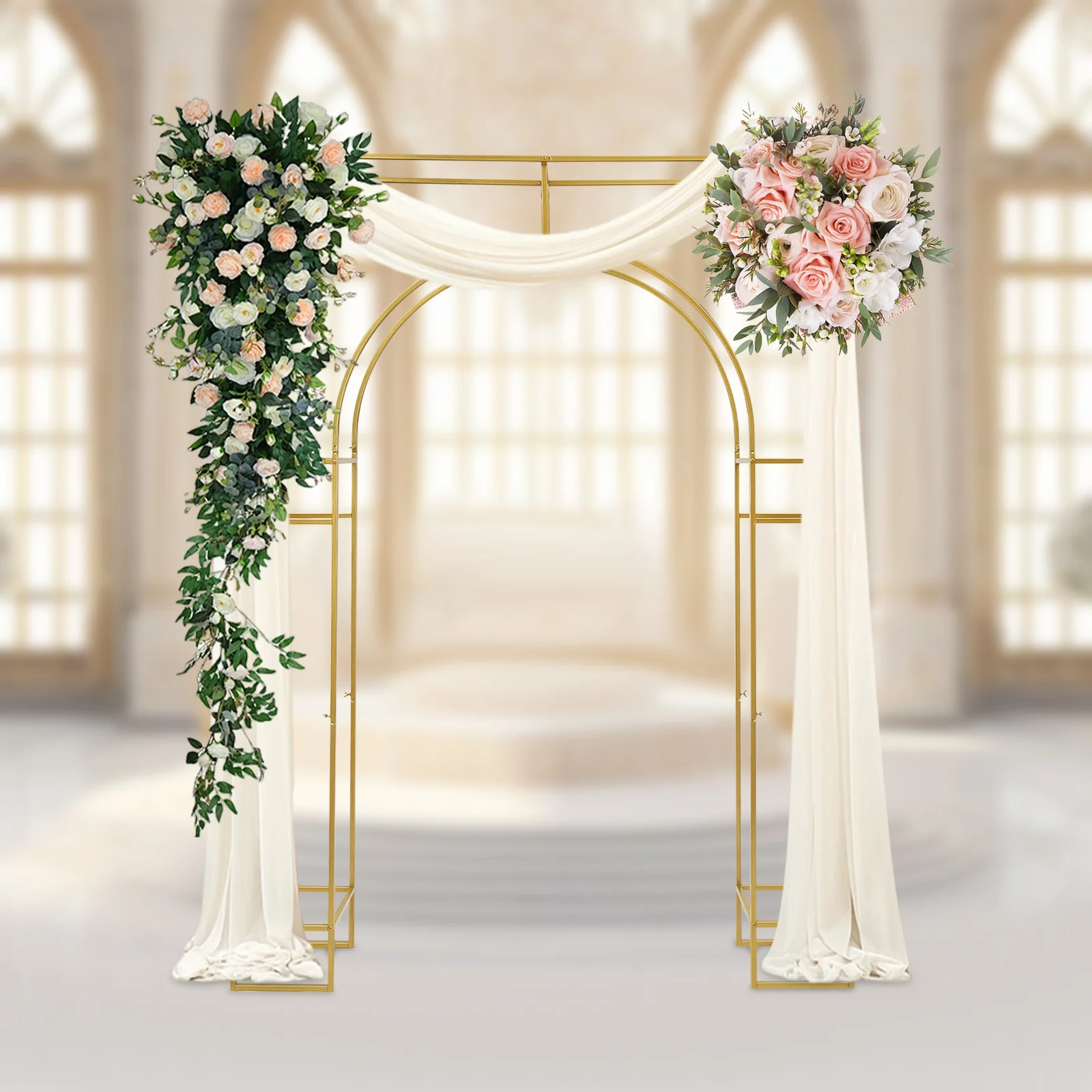 Heavy Duty Carbon Steel Ceremony Arch Frame High Temp Baking Paint Anti-Rust Square Outer Round Inner Design Reinforced Crossbar Rounded Safe Edge Detachable Easy Store For Salon Store Opening Commercial Event Floral Balloon Background Prop - view 2
