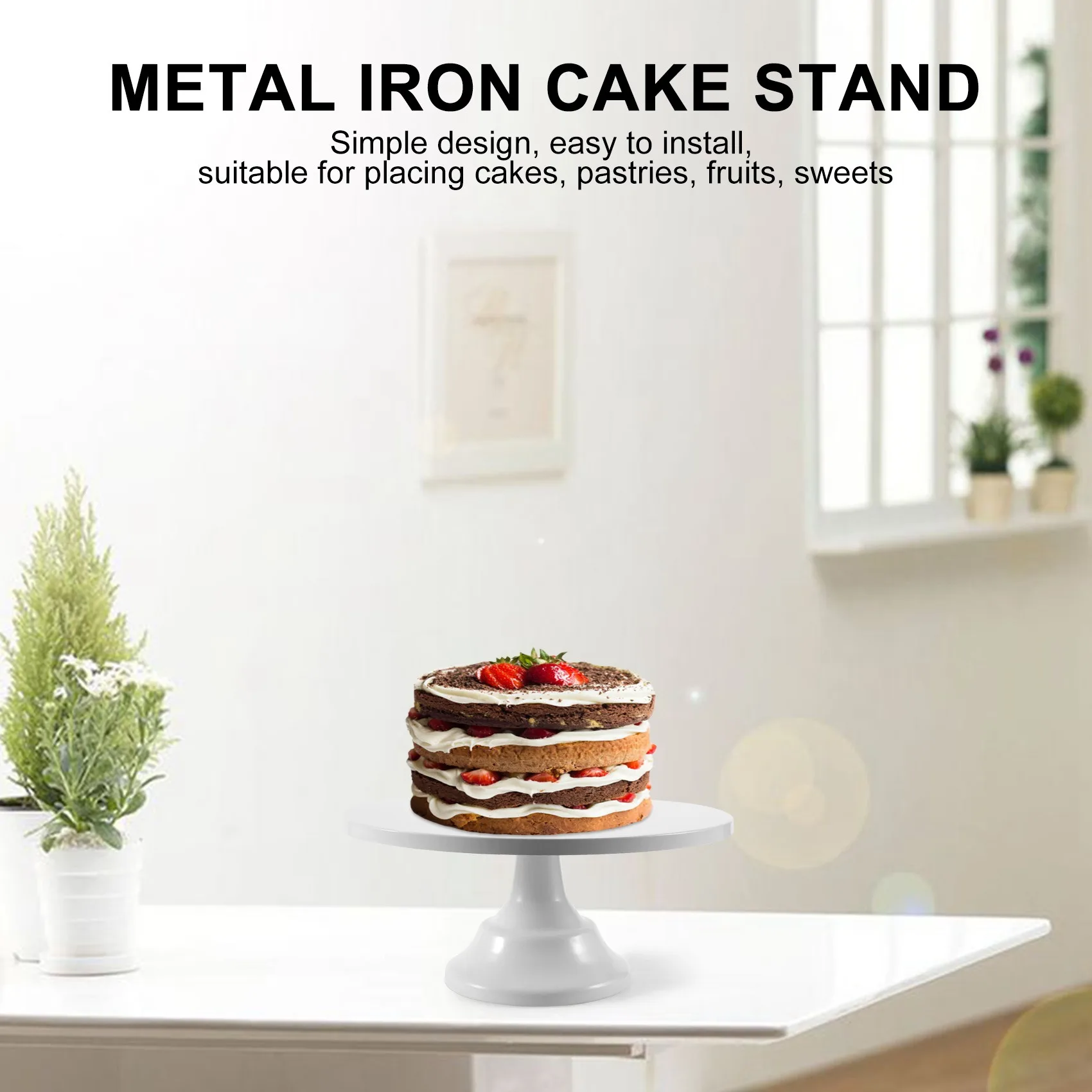 

12 Inch Iron Round Cake Stand Cake Plate Pedestal Dessert Holder Wedding Birthday Party-White Rich