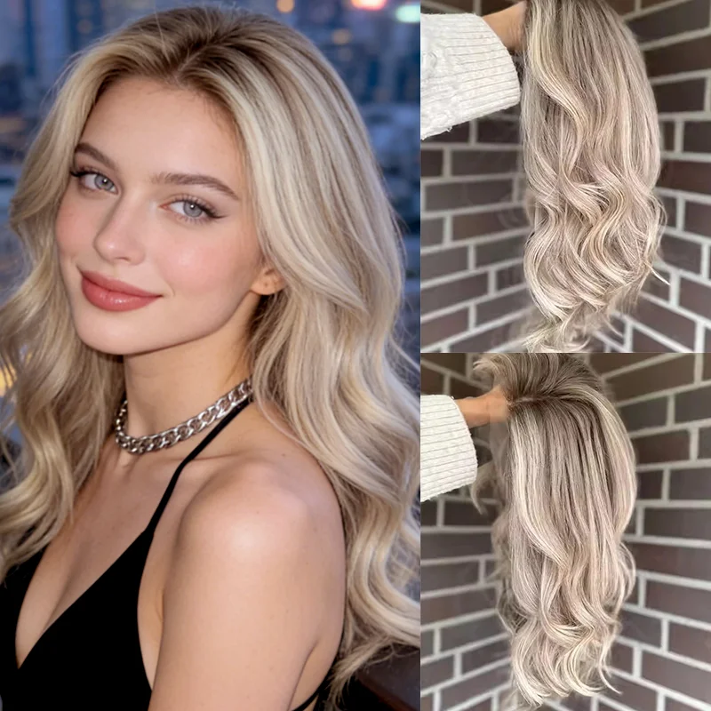 

Highlight bouncy wig Synthetic Hair Loose Wave Lace Front Wigs 13x4 HD Glueless Ash Icy Blonde Colored Party Cosplay Daily Wear