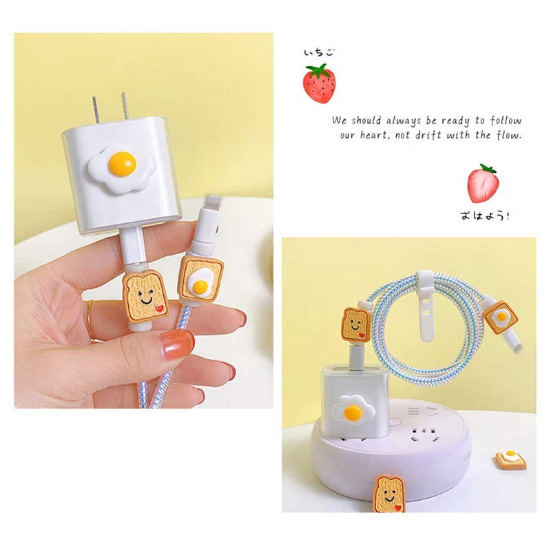 Etui ochronne na ładowarkę USB do telefonu komórkowego do ładowarki IOS Android Catoon Fried Egg Protectors Kabel Organzier do uniwersalnego telefonu