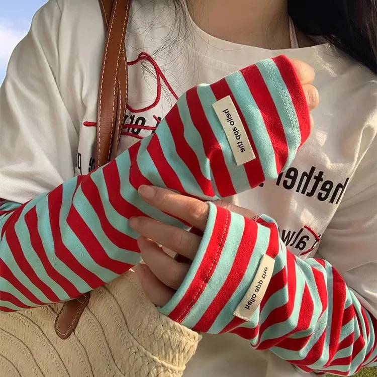 

Women's New Outdoor Cycling Sun Protection Arm Sleeves Breathable Ice Sleeves Color Block Striped Loose Sleeves