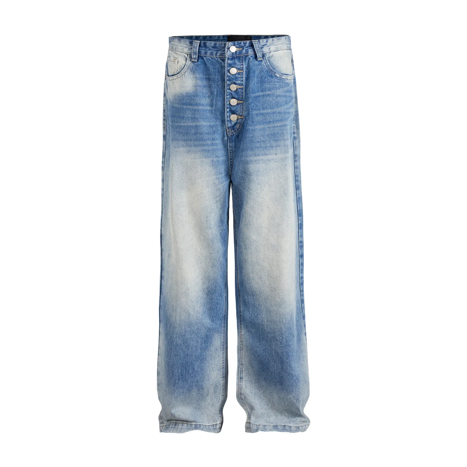 MADE EXTREME Washed Blue Cat Whisker Embroidered Loose Casual Jeans