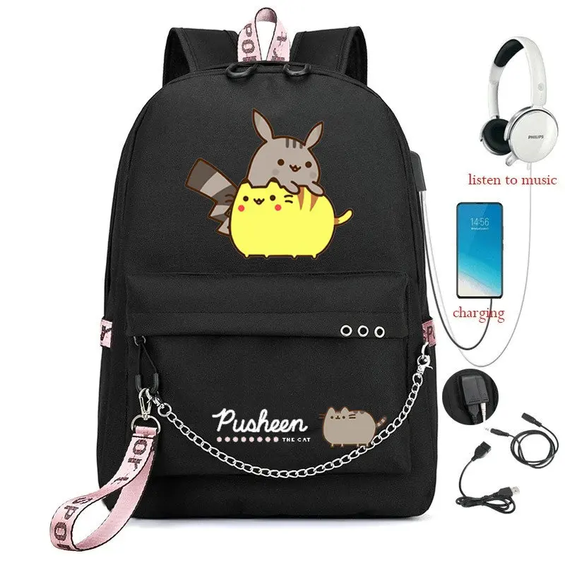 Teenagers School Bags for Girls Cute Cat Cartoon School Students Backpacks Women Kawaii Bag Kids Knapsack Bookbag Lady Packsack