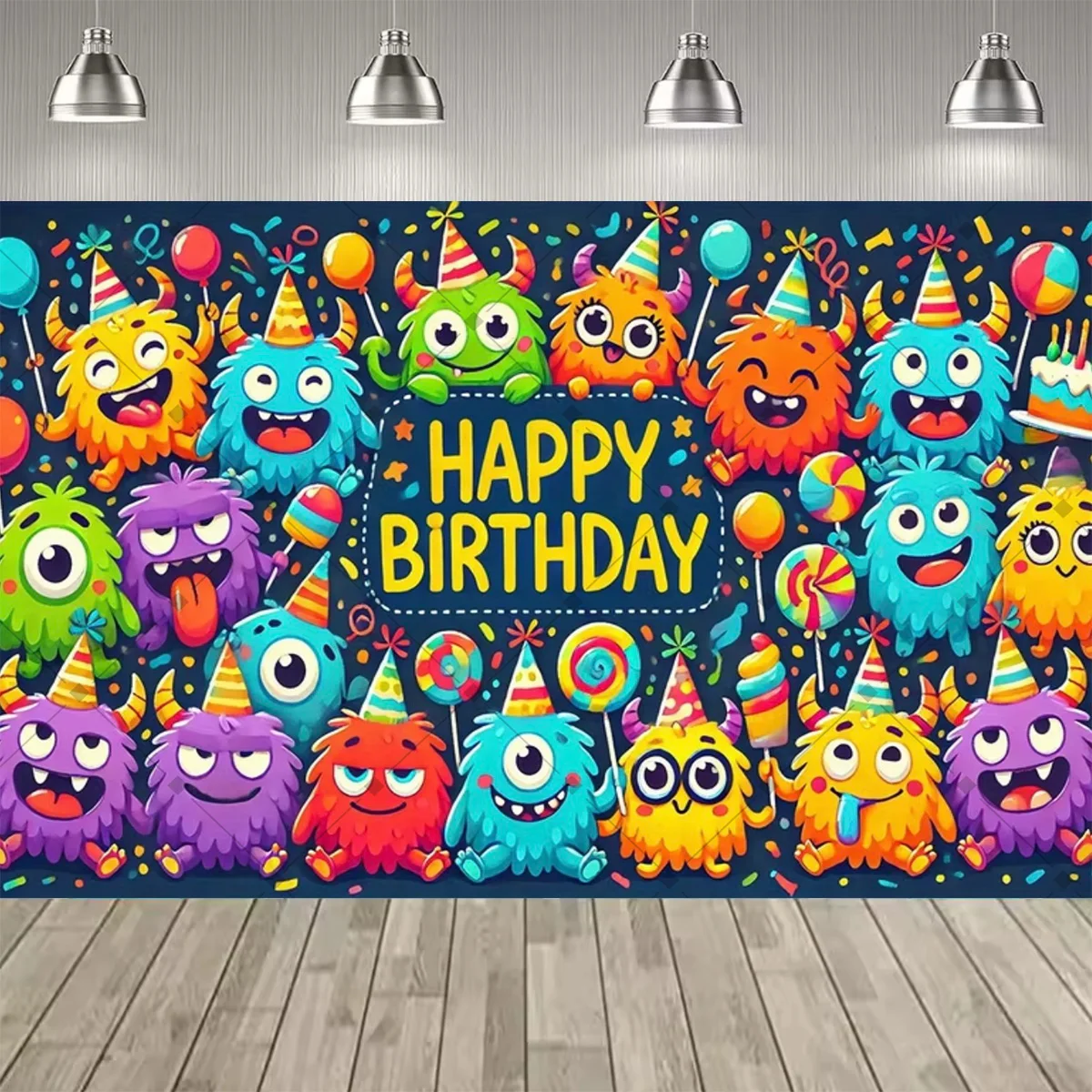 Cartoon-Monster Themenparty Dekorations-Hintergrund Monster Kindergeburtstag Party-Zubehör Deko-Banner Baby-Taufgeschenk – Detail 4