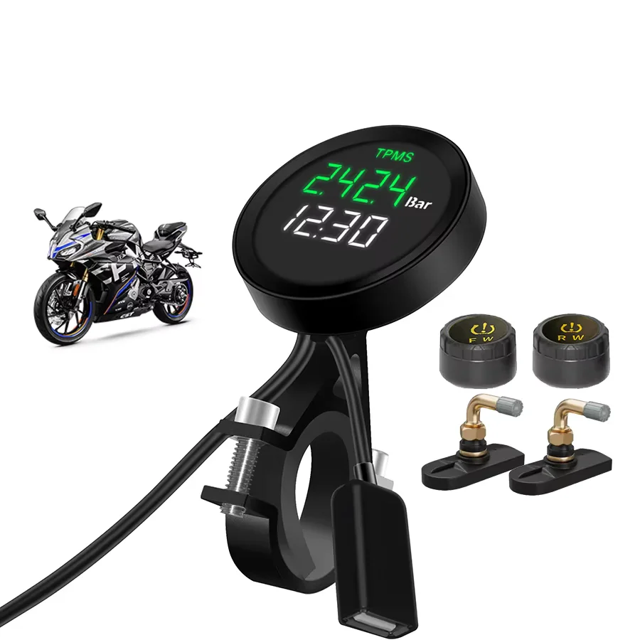 

TPMS Система контроля температуры давления воздуха в шинах 3,0 Быстрая зарядка USB-выход Сенсорный экран Датчик шин мотоцикла