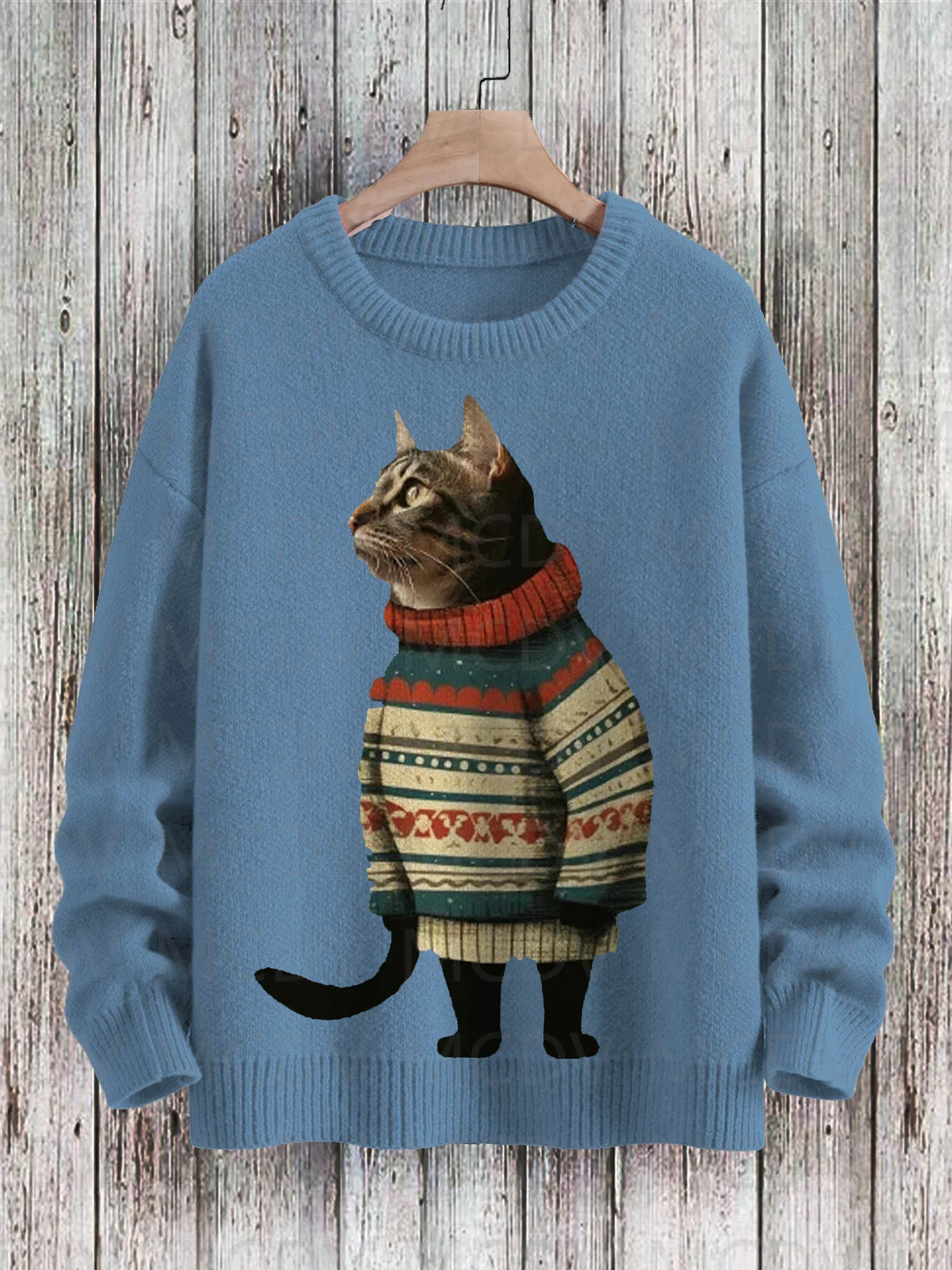 Śliczny zimowy kot Art Pattern Print Casual Knit Pullover Sweter męski dla kobiet