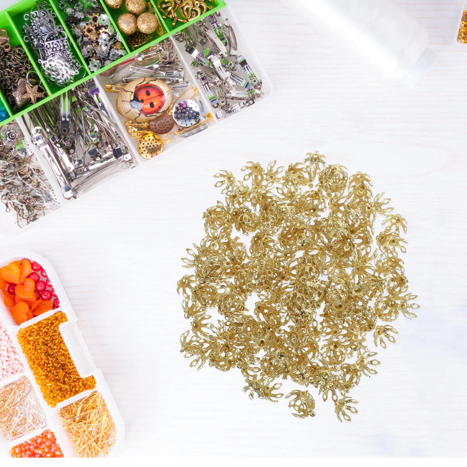 

200Pcs Floral End Caps in Pure Copper 10Mm Smooth Finish Metal Bead Caps for Handmade Jewelry Findings DIY Accessories Crafting