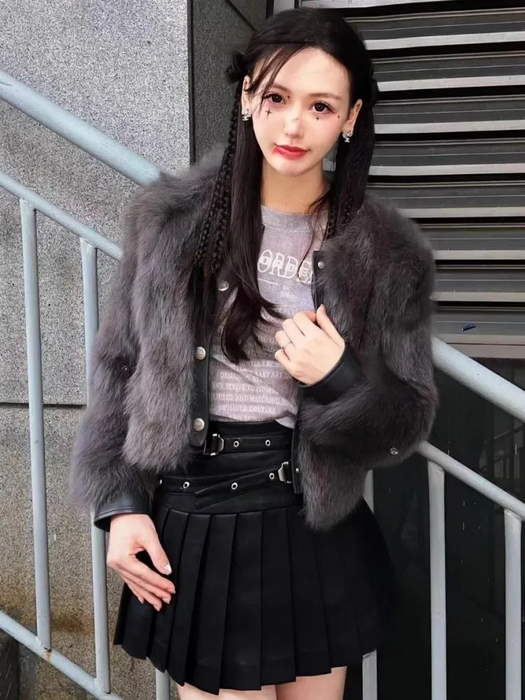 Punk Women Genuine Leather Skirt High Waist Sexy Mini A Line Skirts New Solid Color Ladies Casual Sweet Sheepskin Pleated Skirt