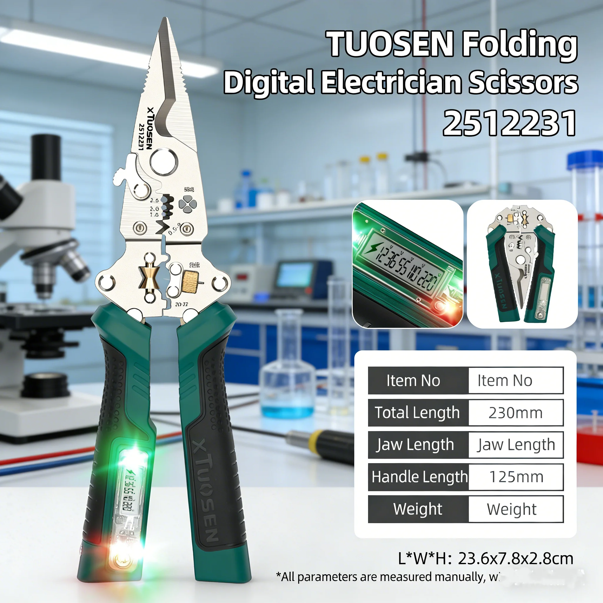 TUOSEN Professional Electrician Pliers Set Wire Stripper with Digital Tester and Scissors for Cutting Metal and Cables