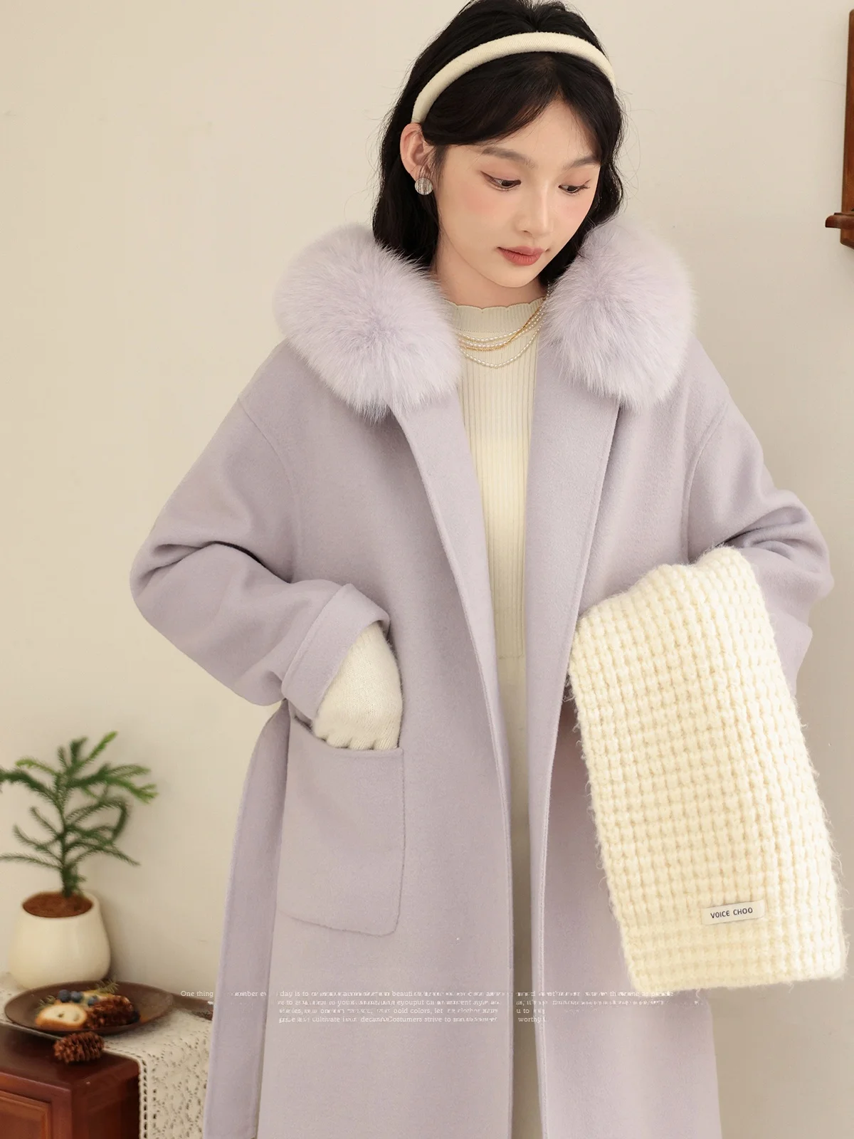 

Двустороннее шерстяное пальто Lu Xiangnan Snowy Morning Light Purple Camere с капюшоном, женская куртка для осени и зимы, для повседневной носки