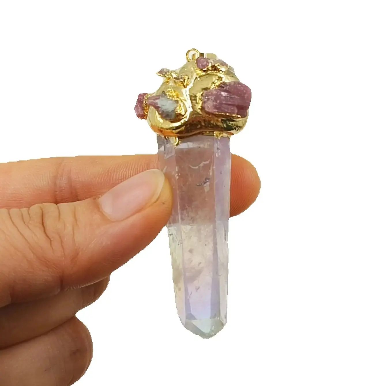 

WT-P1916 WKT 2025 Luxury Style Aura Crystal Quartz With Tourmaline Charm Women Birthday Party Gold Plated Lady Gift Pendant