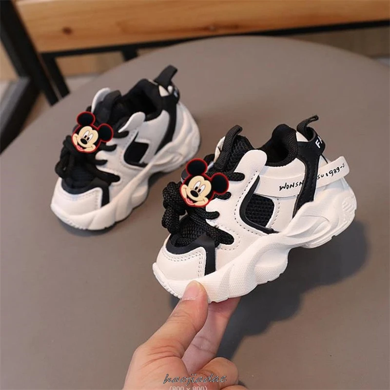 Disney Mickey Minnie Children's Sport Shoes Anti-slippery Soft-soled Girl's Sneakers Trend Tennis Sneakers For Kids Casual Shoes