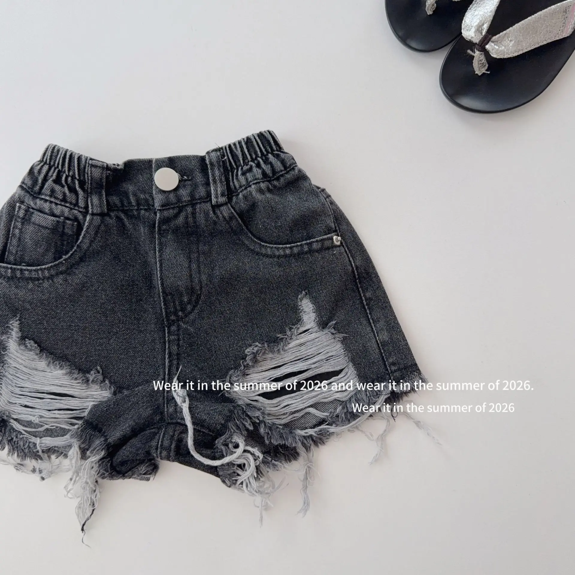 Girls Denim Shorts 2026 Korean Kids Stylish Versatile Hot Pants Outer Wear Toddler Denim Washed Shorts