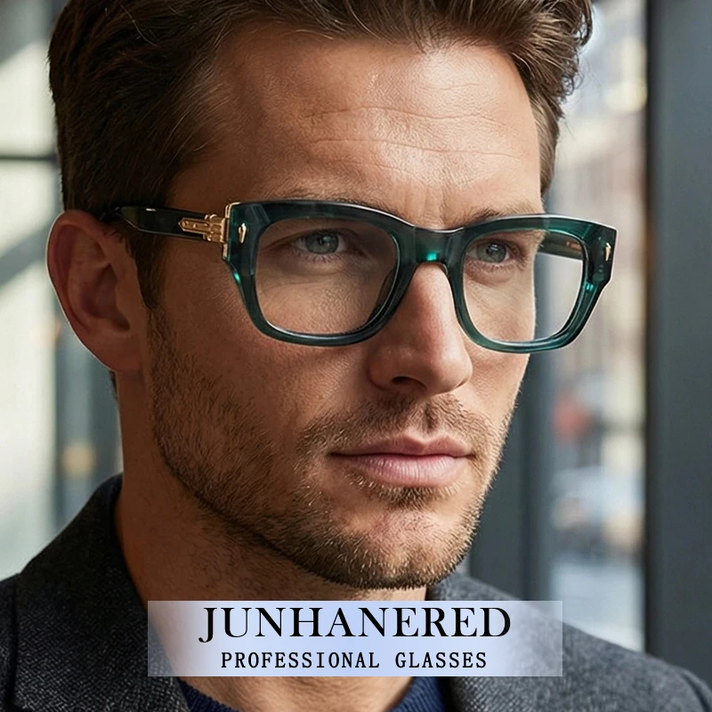 

Brand Design Man Custom Optical Eyeglass Personality Decorative Metal Rivets Retro Frame Photochromic Anti Blue Light Glasses