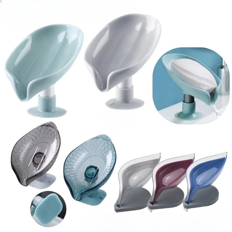 Portable Leaf Shape Toilet Laundry Soap Rack Tray for Basin Suction Cup Soap Dish Box for Bathroom Shower Soap Holder with Drain