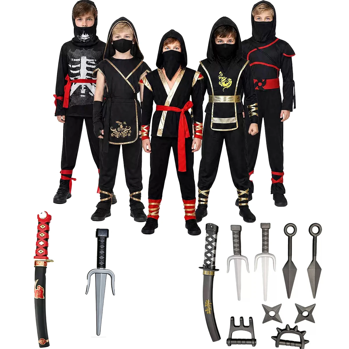 Ninja Samurai Costume Set for Kids Halloween Cosplay with Sword Accessories New Year Performance PartyJapanese Warrior Outfit