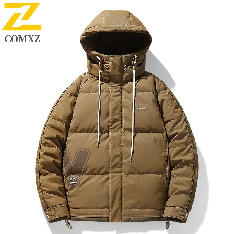 COMXZ الرجال أسفل سترة فاخرة مقنعين الكورية نمط خفيفة الوزن الدافئة سترة الترفيه التخييم الباردة مقاومة الشتاء أسفل معطف #2
