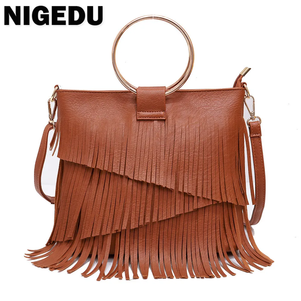 Fashion Hoop handle women handbag Long Tassel female Shoulder Bags Design PU Leather female Messenger Bag Ladies totes Bolsa