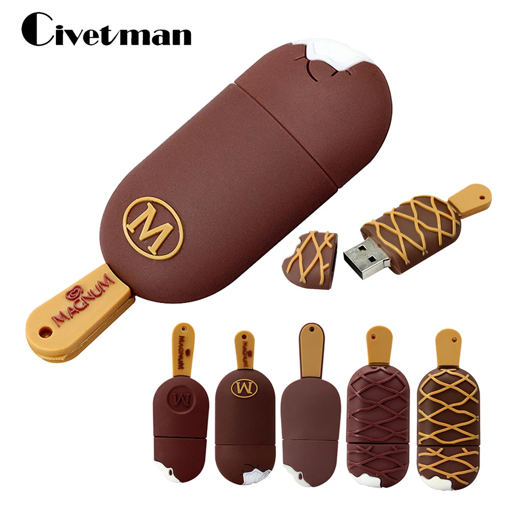 

Chocolate Ice Cream Cartoon USB Flash Drives 256GB Memory Stick 64GB Hamburger Pen Drive 32GB 16GB U Disk 128GB Memoria Cle Gift