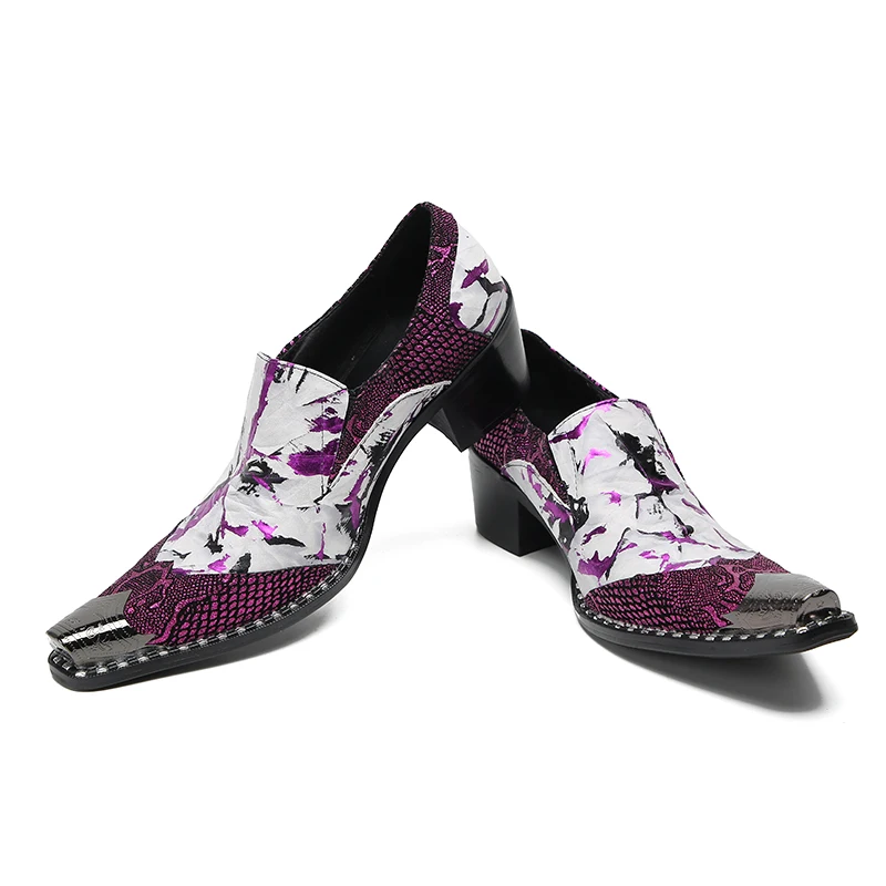 

Fashion Purple Pattern Real Leather Shoes for Men Formal Party Wedding Dress Shoes Plus Size Pointed Toe Business Brogue Shoes